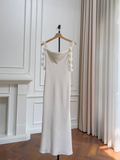 Elegant Mermaid Spaghetti Straps Satin Long Wedding Dresses HZ1024