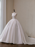 Dreamy Elegant Ball Gown Strapless Satin Applique Long Wedding Dresses HZ1024
