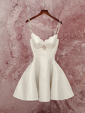 Elegant A Line Spaghetti Straps White Birthday Dress Satin Homecoming Dresses HZ1024