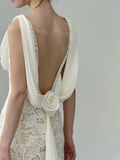 Unique Mermaid V Neck Satin Lace Backless Long Wedding Dresses HZ1024