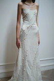 Dreamy Mermaid Strapless Satin Beads Long Wedding Dresses HZ1024