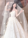 Elegant Ball Gown Strapless Tulle Lace With Veil Long Wedding Dresses HZ1024