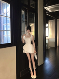 White 16th A Line Square Satin Short Homecoming Dress Birthday Outfits HZ1024