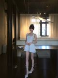 White 16th A Line Square Satin Short Homecoming Dress Birthday Outfits HZ1024