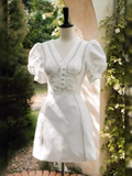 Simple A Line V neckline Lace Birthday Dress White Homecoming Dresses HZ1024