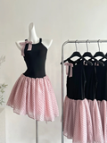 Chic 19th A Line Halter Satin Chiffon Polka Dots Short Homecoming Dress Birthday Outfits HZ1024