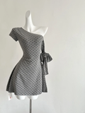 Gray 18th A Line One Shoulder Satin Polka Dots Short Homecoming Dress Birthday Outfits HZ1024