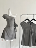 Gray 18th A Line One Shoulder Satin Polka Dots Short Homecoming Dress Birthday Outfits HZ1024