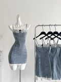 Chic 18th Mermaid Spaghetti Straps Denim Satin Lace Short Homecoming Dress Birthday Outfits HZ1024