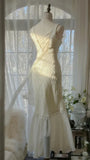 Unique Mermaid V Neck Satin Chiffon Long Prom Dresses Formal Dress HZ1024