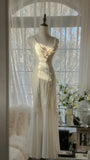 Unique Mermaid V Neck Satin Chiffon Long Prom Dresses Formal Dress HZ1024