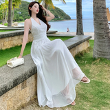 Elegant White A Line Halter Chiffon Long Prom Dresses Formal Dress HZ1024