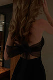 Pretty Mermaid Strapless Black Satin Slit Long Prom Dresses Formal Dress HZ1024