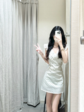 Princess A Line V Neck Satin Polka Dots Short Homecoming Dress 19th Birthday Outfits HZ1024