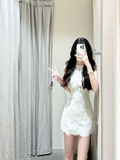 Elegant A Line Halter Lace Short Homecoming Dress 20th Birthday Outfits HZ1024