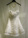Sweet A Line Spaghetti Straps Satin Applique Short Homecoming Dress 16th Birthday Outfits HZ1024
