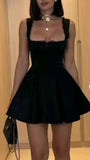 Sexy A Line Spaghetti Straps Black Satin Short Homecoming Dress 20th Birthday Outfits HZ1024