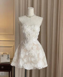 Cute A Line Strapless Satin Lace Short Homecoming Dress 18th Birthday Outfits HZ1024