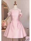 Simple A Line Scoop Neckline Short Birthday Outfits Pink Homecoming Dresses HZ1024