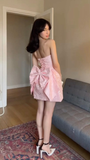 Chic Pink A Line Strapless Satin Back With Bow Short Homecoming Dress 19th Birthday Outfits HZ1024