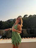 Unique A Line Halter Satin Ruffles Short Homecoming Dress 22th Birthday Outfits HZ1024