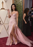 Pretty Mermaid Sapghetti Straps Tulle Lace Slit Long Prom Dresses Formal Dress HZ1024