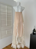 Princess A Line Spaghetti Straps Chiffon Tulle Ruffles Long Prom Dresses Formal Dress HZ1024