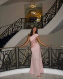 Unique Pink Mermaid One Shoulder Chiffon Sequin Slit Long Prom Dresses Formal Dress HZ1024