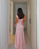 Unique Pink Mermaid One Shoulder Chiffon Sequin Slit Long Prom Dresses Formal Dress HZ1024