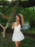 White A Line Halter V Neck Satin Short Homecoming Dress 19th Birthday Outfits HZ1024