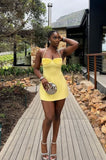 Yellow A line Halter Satin Short Homecoming Dress 19th Birthday Outfits HZ1024