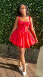 Elegant A Line Spaghetti Straps Red Satin Short Homecoming Dress 21th Birthday Outfits HZ1024