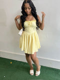 Simple Pastel Yellow A Line Spaghetti Straps Satin Short Homecoming Dress 18th Birthday Outfits HZ1024