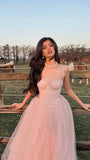 Sweet A Line Spaghetti Straps Tulle Long Prom Dresses Formal Dress HZ1024