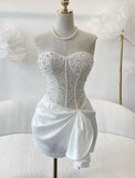 Pretty White Mermaid Sweetheart Satin Beads Short Homecoming Dress 21th Birthday Outfits HZ1024
