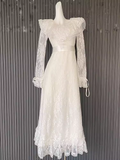 Elegant A line White Long Sleeves Lace White Wedding Dresses HZ1024