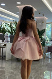 Pink Ball Gown Strapless Satin Tulle Bow Short Homecoming Dress 16th Birthday Outfits HZ1024