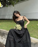 Classy A Line Spaghetti Straps Black Satin Long Prom Dresses Formal Dress HZ1024