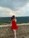 Classy A Line Square Red Satin Short Homecoming Dress 20th Birthday Outfits HZ1024