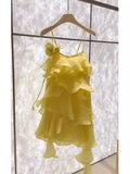 Simple A line Short Birthday Dress Yellow Chiffon Homecoming Dresses HZ1024