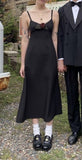 Chic A Line Spaghetti Straps Black Satin With Flower Long Prom Dresses Formal Dress HZ1024