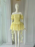 Elegant A Line Yellow Birthday Dress Chiffon Short Sleeves Homecoming Dresses HZ1024
