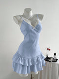 Pretty A Line Spaghetti Straps Satin Lace Tiered Short Homecoming Dress 19th Birthday Outfits HZ1024