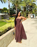 Unique A Line Halter Brown Satin With Flower Long Prom Dresses Formal Dress HZ1024