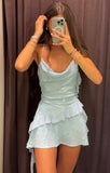 Shiny A Line Halter Satin Sequin Chiffon Ruffles Short Homecoming Dress 20th Birthday Outfits HZ1024