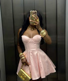 Elegant A Line Spaghetti Straps Pink Satin Short Homecoming Dress 17th Birthday Outfits HZ1024