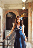 Chic A Line Halter Satin With Bow Long Prom Dresses Formal Dress HZ1024
