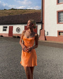 Classy A Line Spaghetti Straps Orange Satin Backless Short Homecoming Dress 19th Birthday Outfits HZ1024
