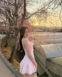 Sweet Pink A Line Spaghetti Straps Lace Chiffon Ruffles Mini Short Homecoming Dress 19th Birthday Outfits HZ1024