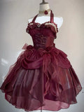 Retro Ball Gown Halter Burgundy Chiffon With Bow Mini Short Homecoming Dress 19th Birthday Outfits HZ1024